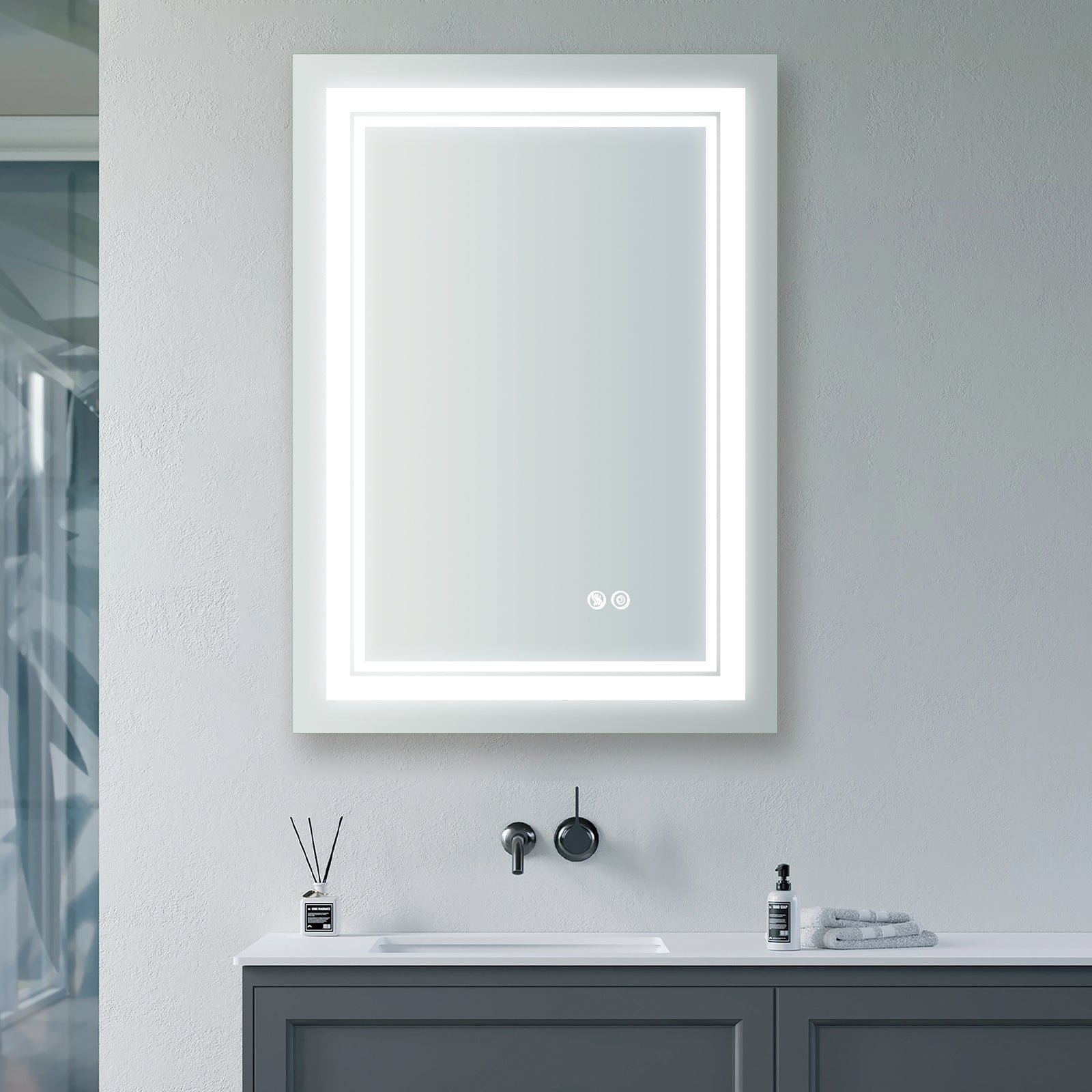 20x28 Inch LED Lighted Bathroom Mirror with 3 Colors silver-aluminium