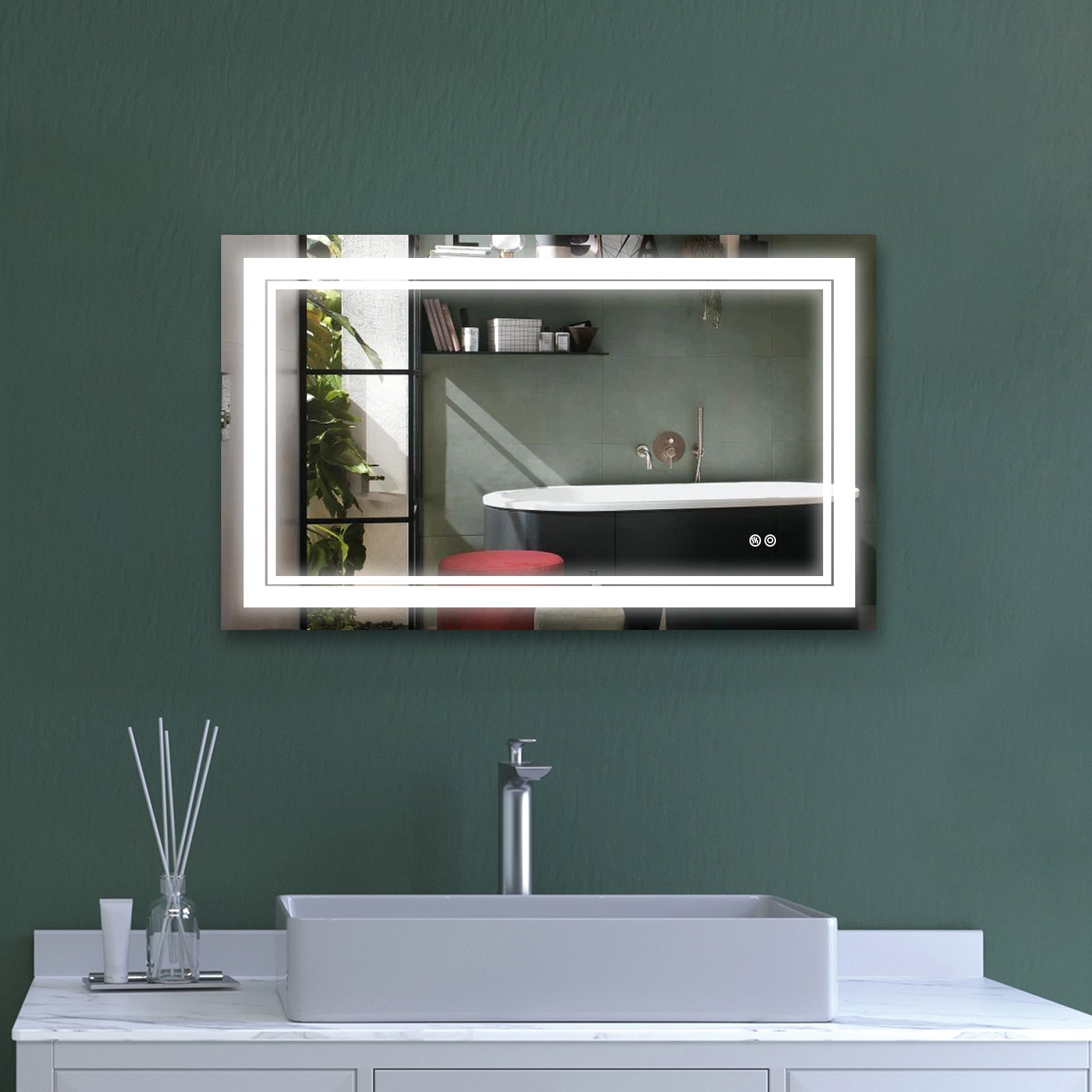 40x24 Inch LED Lighted Bathroom Mirror with 3 Colors silver-aluminium