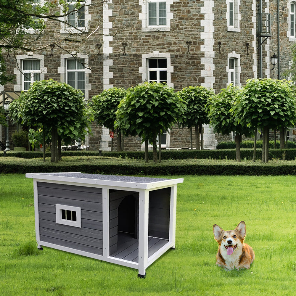 Puppy Dog Kennel ,Waterproof Dog Cage, Wooden Dog House With Porch Deck Gray Solid Wood