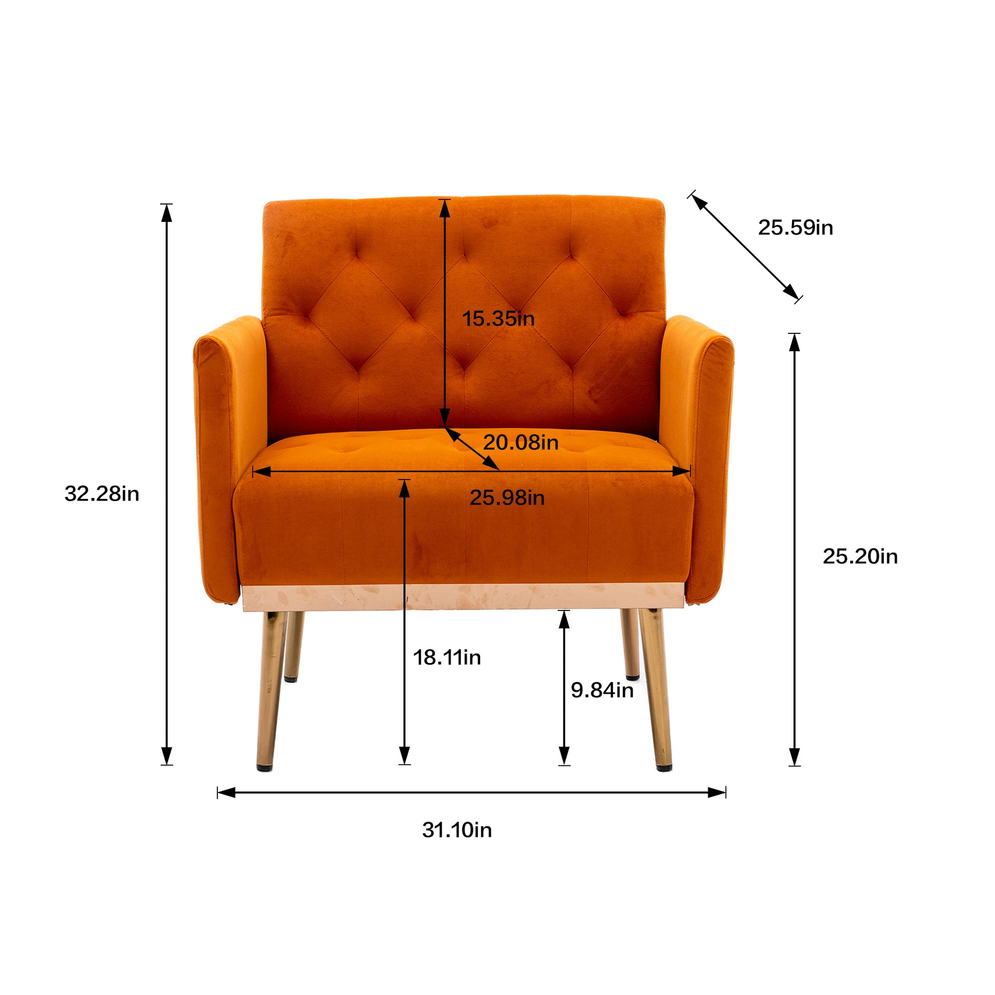 Coolmore Accent Chair ,Leisure Single Sofa With Rose Golden Feet Orange Polyester