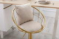 Off White Velvet Bar Chair, Pure Gold Plated, Unique Design,360 Degree Rotation, Adjustable Height,Suitable For Dinning Room And Bar,Set Of 2 Off White Velvet