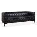 84.06 Inch Width Traditional Square Arm Removable Cushion 3 Seater Sofa Black Foam Pu