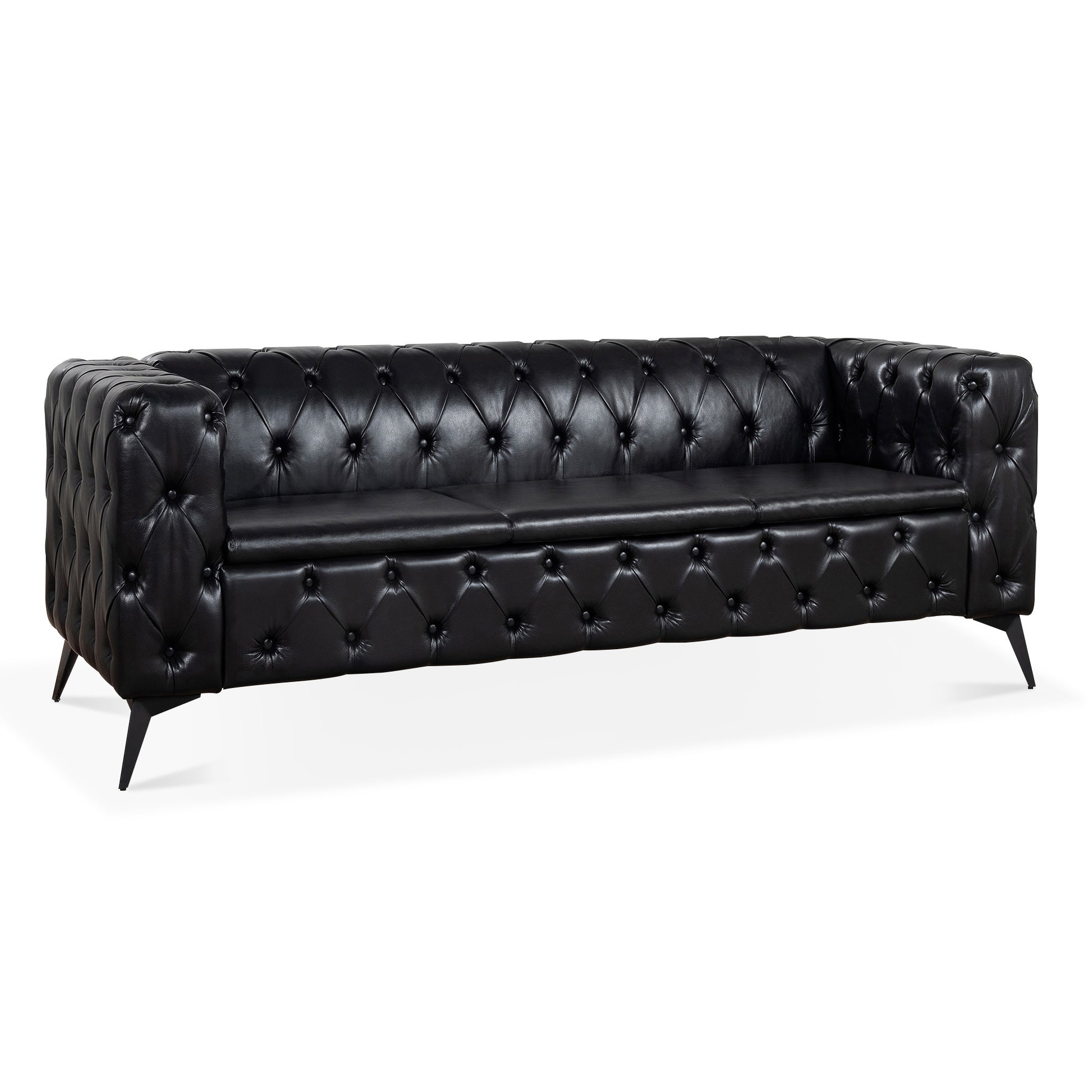 84.06 Inch Width Traditional Square Arm Removable Cushion 3 Seater Sofa Black Foam Pu