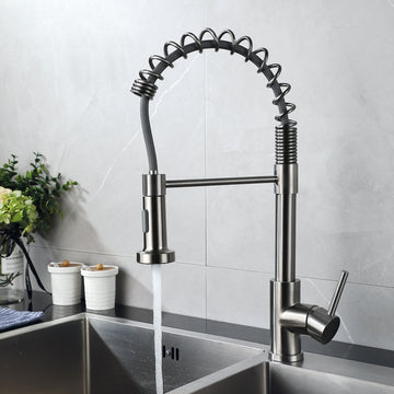 Single Handle Pull Down Sprayer Kitchen Sink Faucet Brushed Nickel Metal