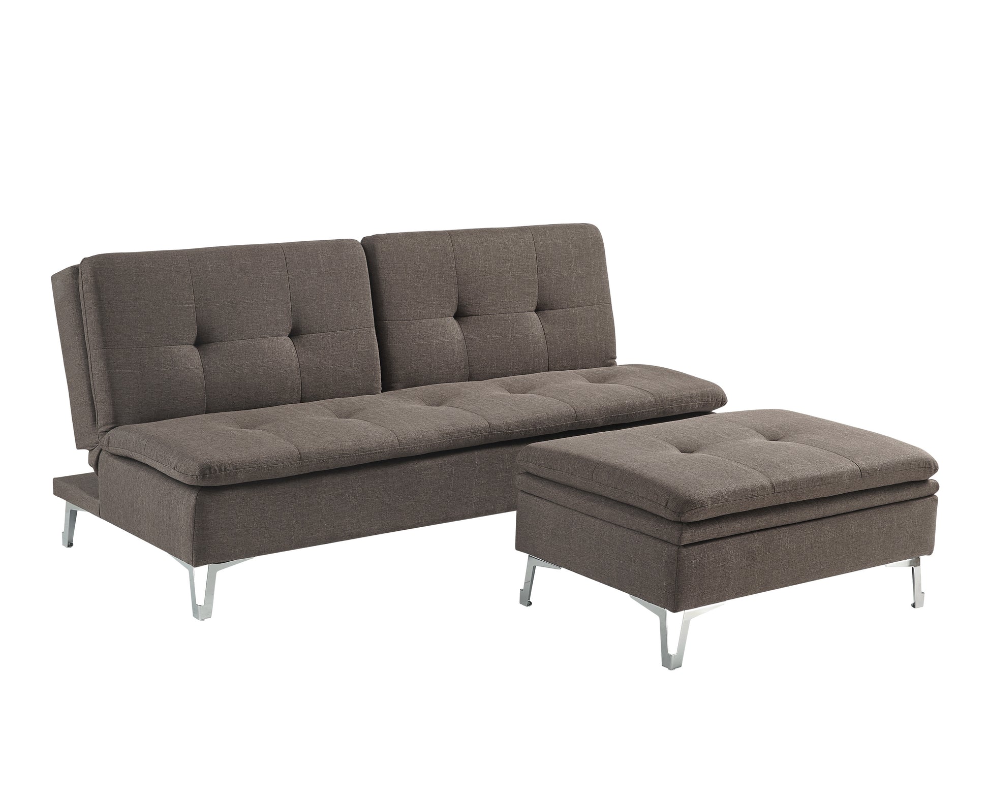 Casual Style Storage Ottoman 1Pc Chocolate Color Fabric Upholstered Metal Legs Living Room Furniture Chocolate Primary Living Space Fabric