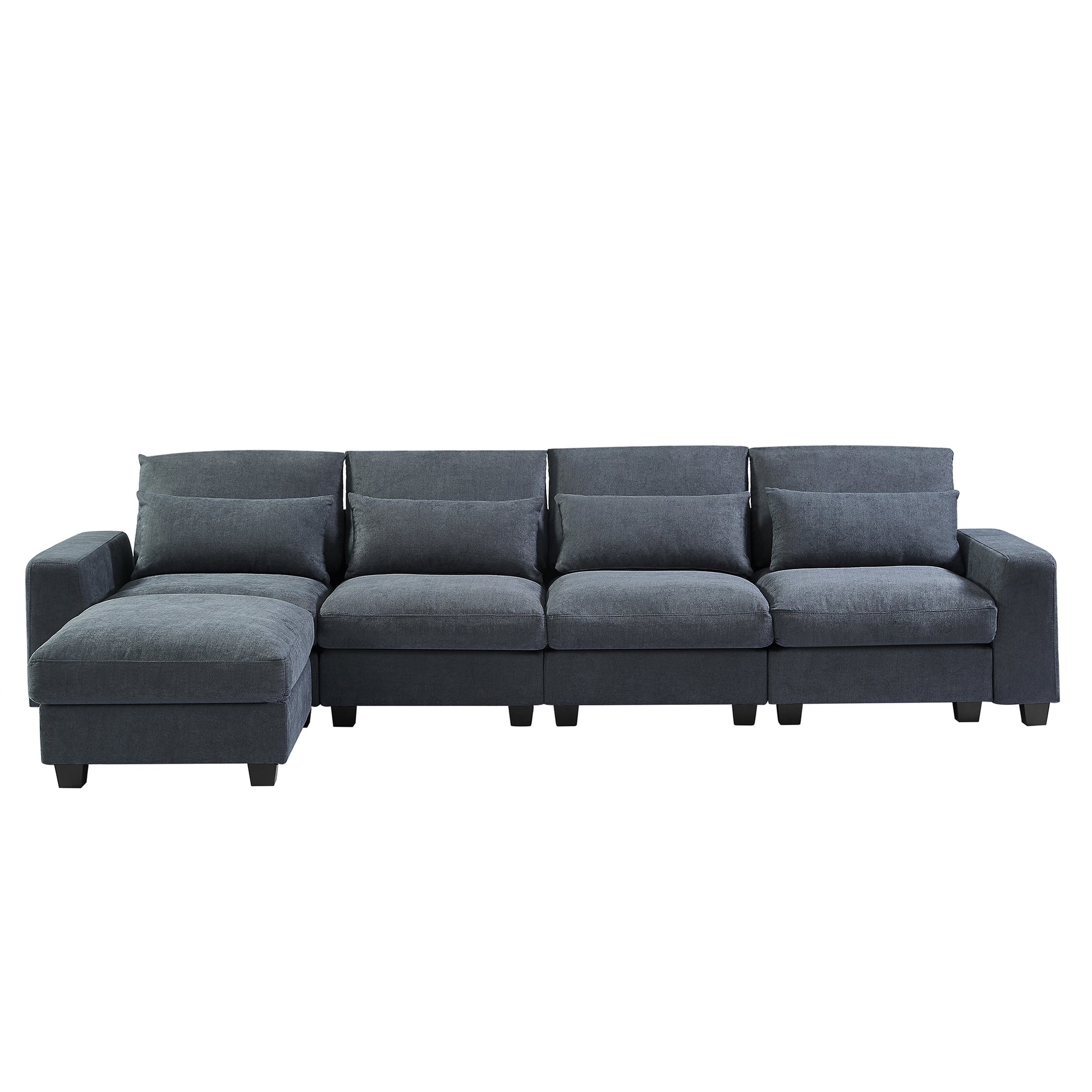 Modern Large L Shape Feather Filled Sectional Sofa, Convertible Sofa Couch With Reversible Chaise For Living Room Dark Gray Chenille 5 Seat