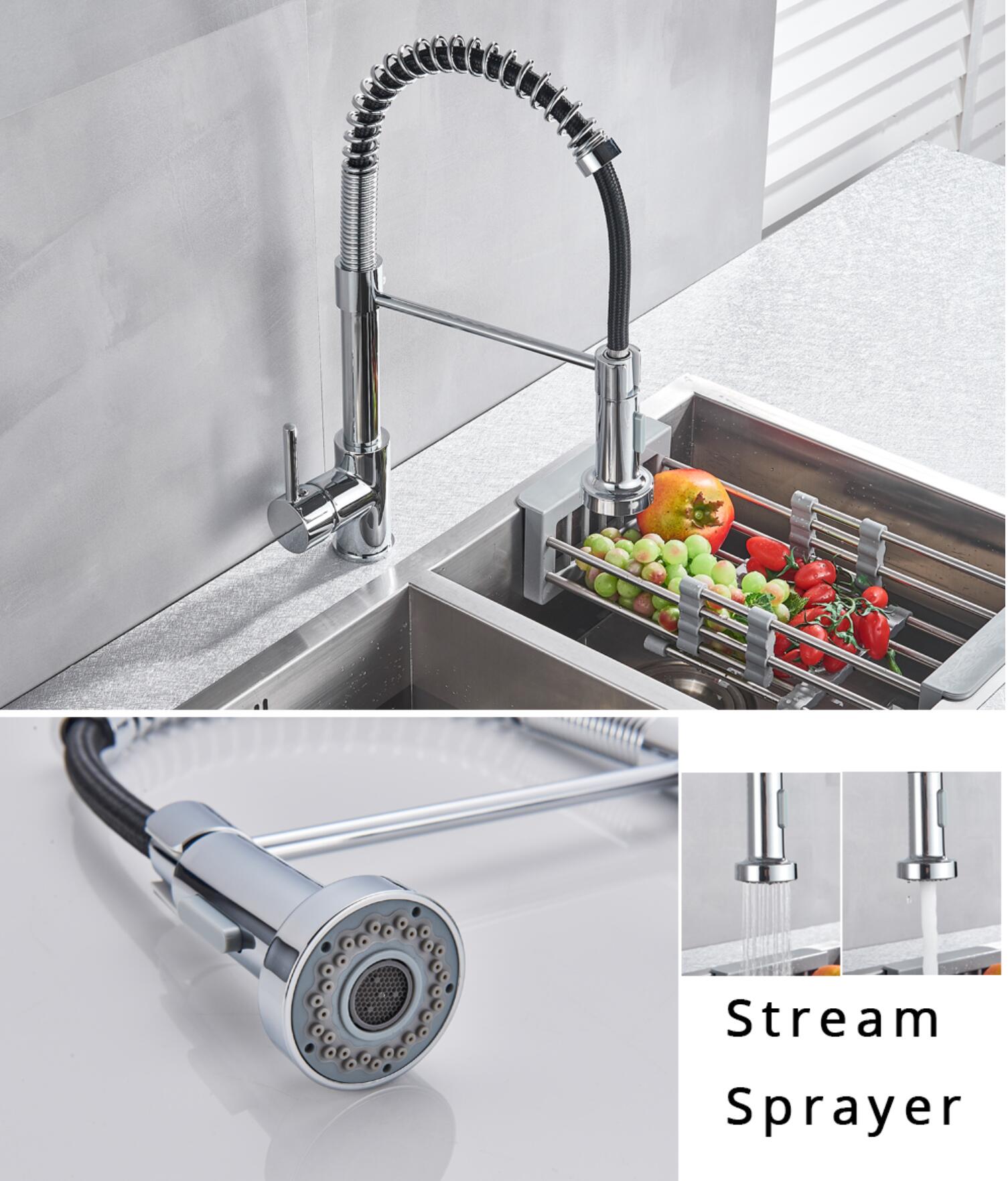 Single Handle Pull Down Sprayer Kitchen Sink Faucet Chrome Metal