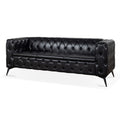 84.06 Inch Width Traditional Square Arm Removable Cushion 3 Seater Sofa Black Foam Pu