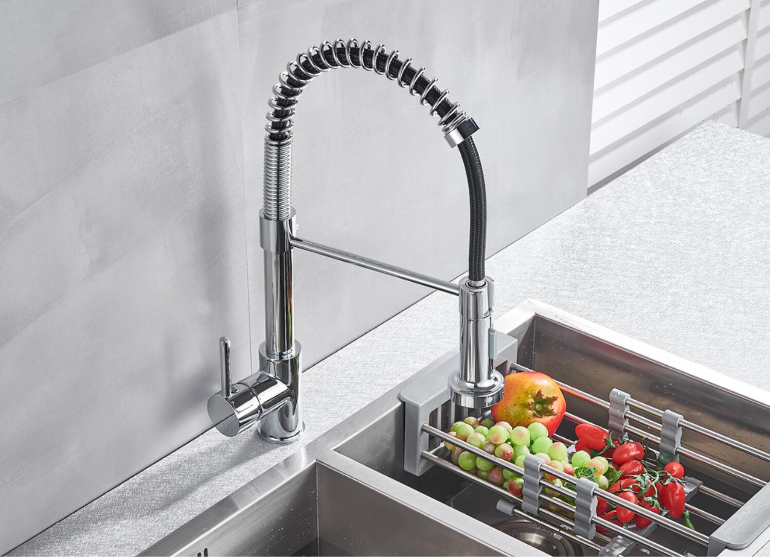 Single Handle Pull Down Sprayer Kitchen Sink Faucet Chrome Metal