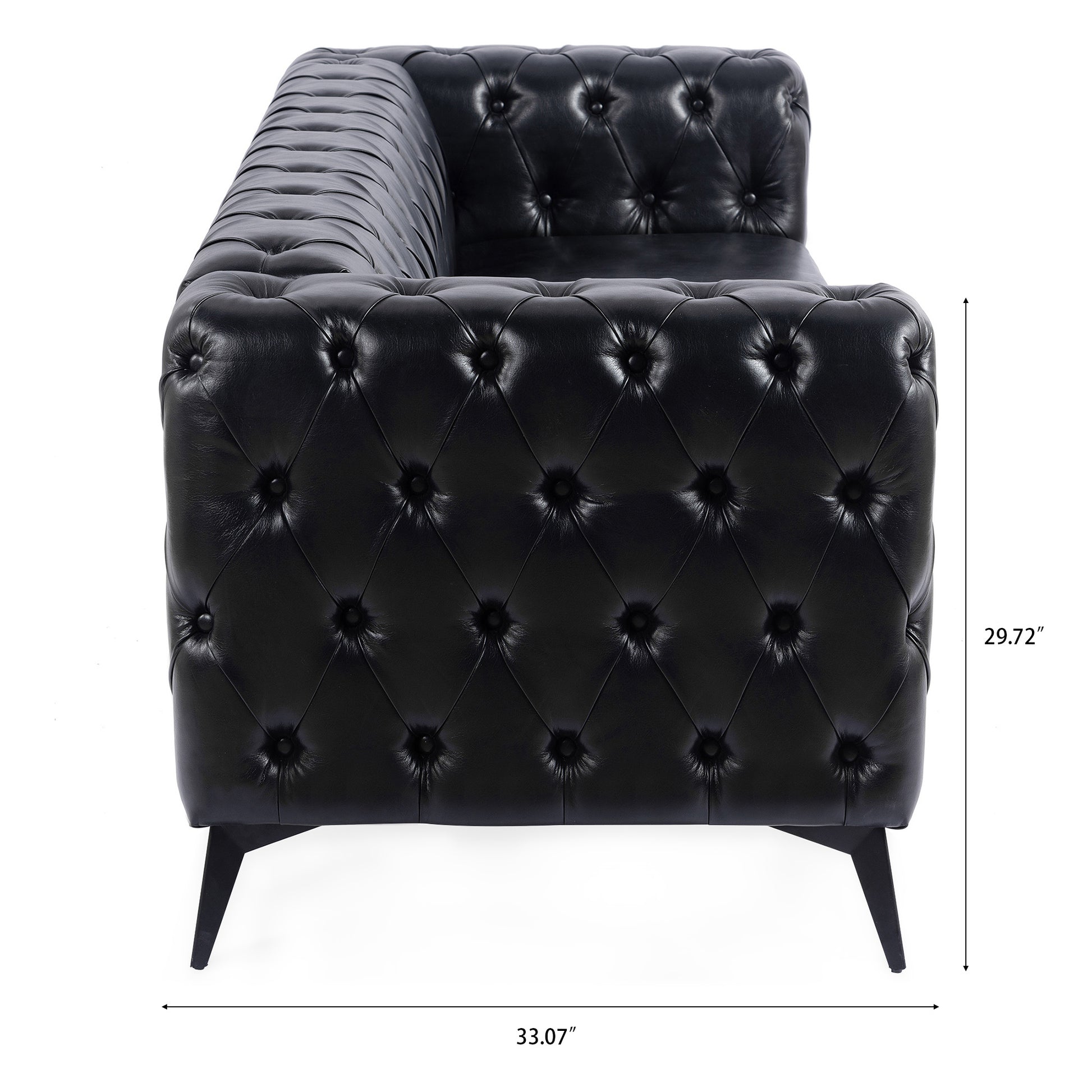 84.06 Inch Width Traditional Square Arm Removable Cushion 3 Seater Sofa Black Foam Pu