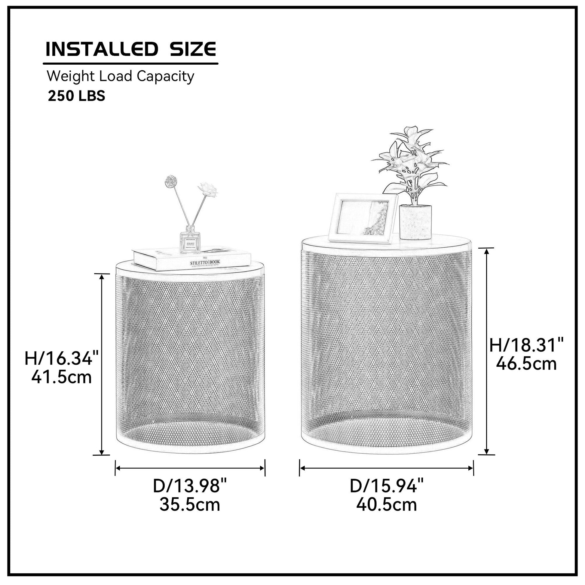 Set Of 2 Nesting Metal Round Coffee Table, Side Table Mdf Top End Table Nightstand For Indoor Multifunctional Use Black Metal & Wood