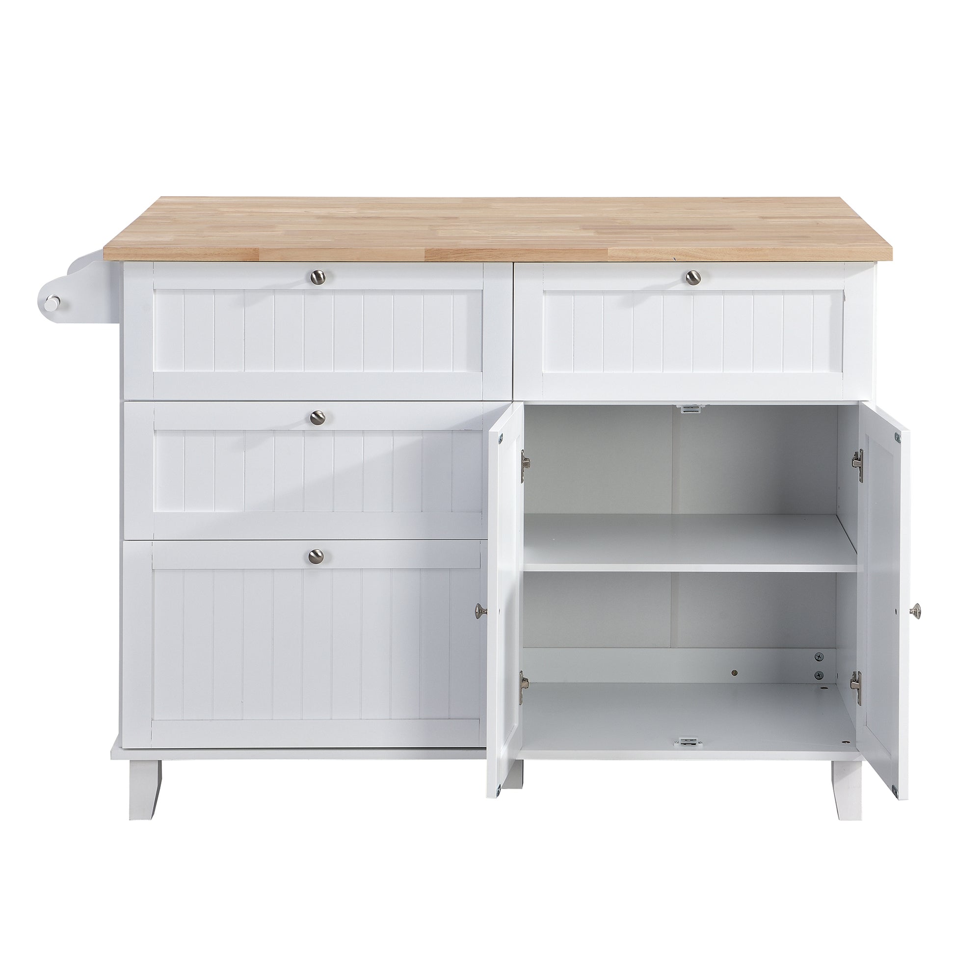 Farmhouse Kitchen Island Set with Drop Leaf and white-white-kitchen-farmhouse-rectangular-kitchen