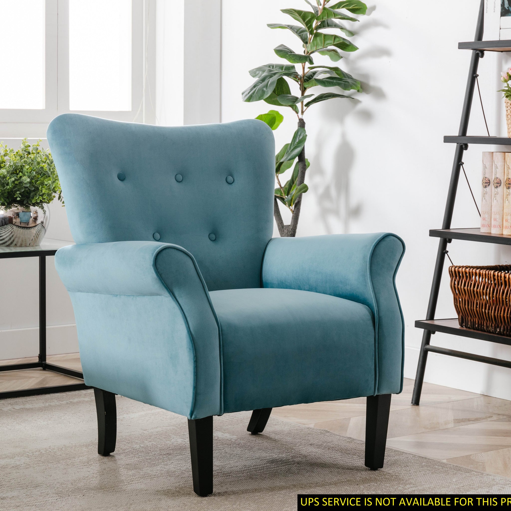 Stylish Living Room Furniture 1Pc Accent Chair Blue Button Tufted Back Rolled Arms Black Legs Modern Design Furniture Blue Primary Living Space Luxury,Modern Solid Wood