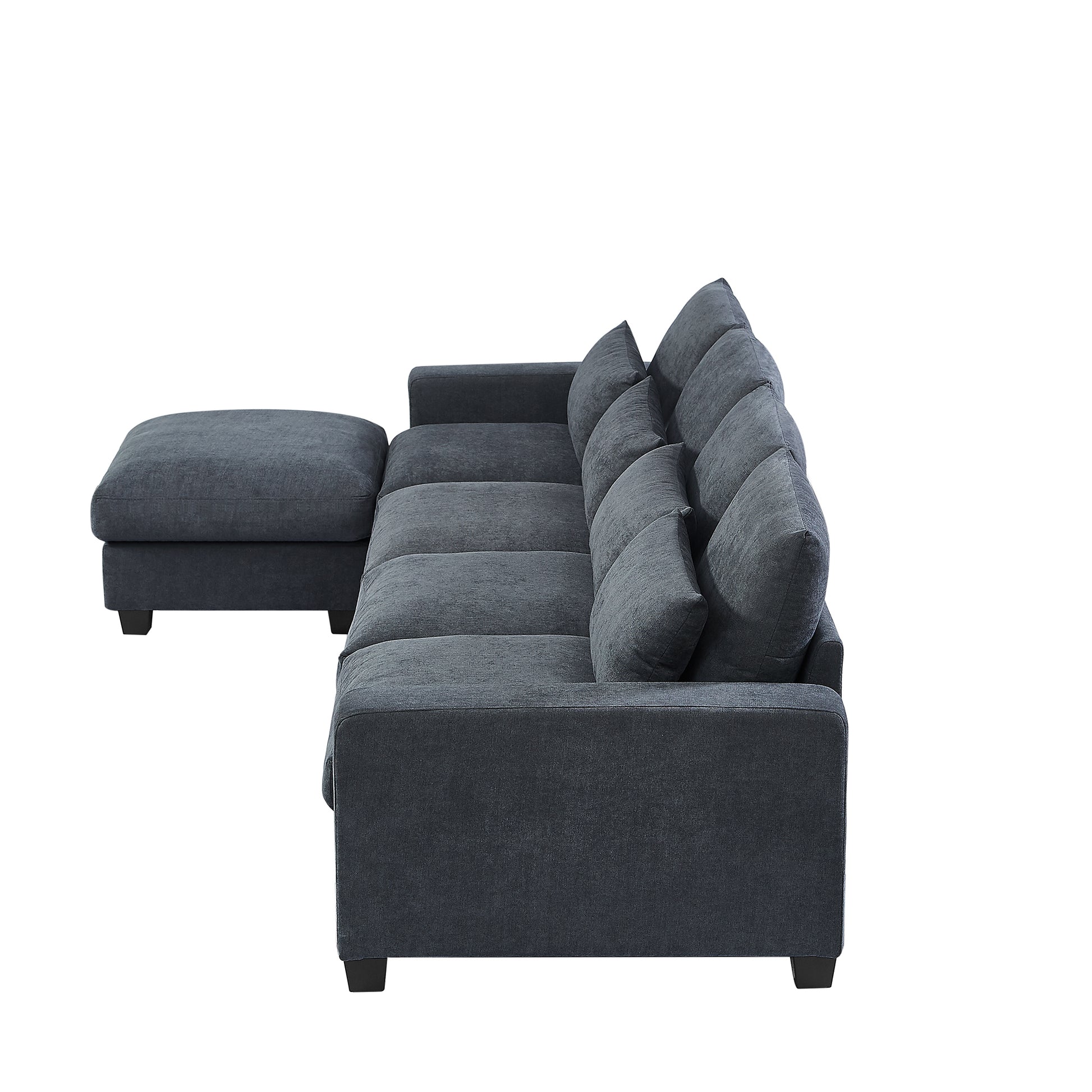Modern Large L Shape Feather Filled Sectional Sofa, Convertible Sofa Couch With Reversible Chaise For Living Room Dark Gray Chenille 5 Seat