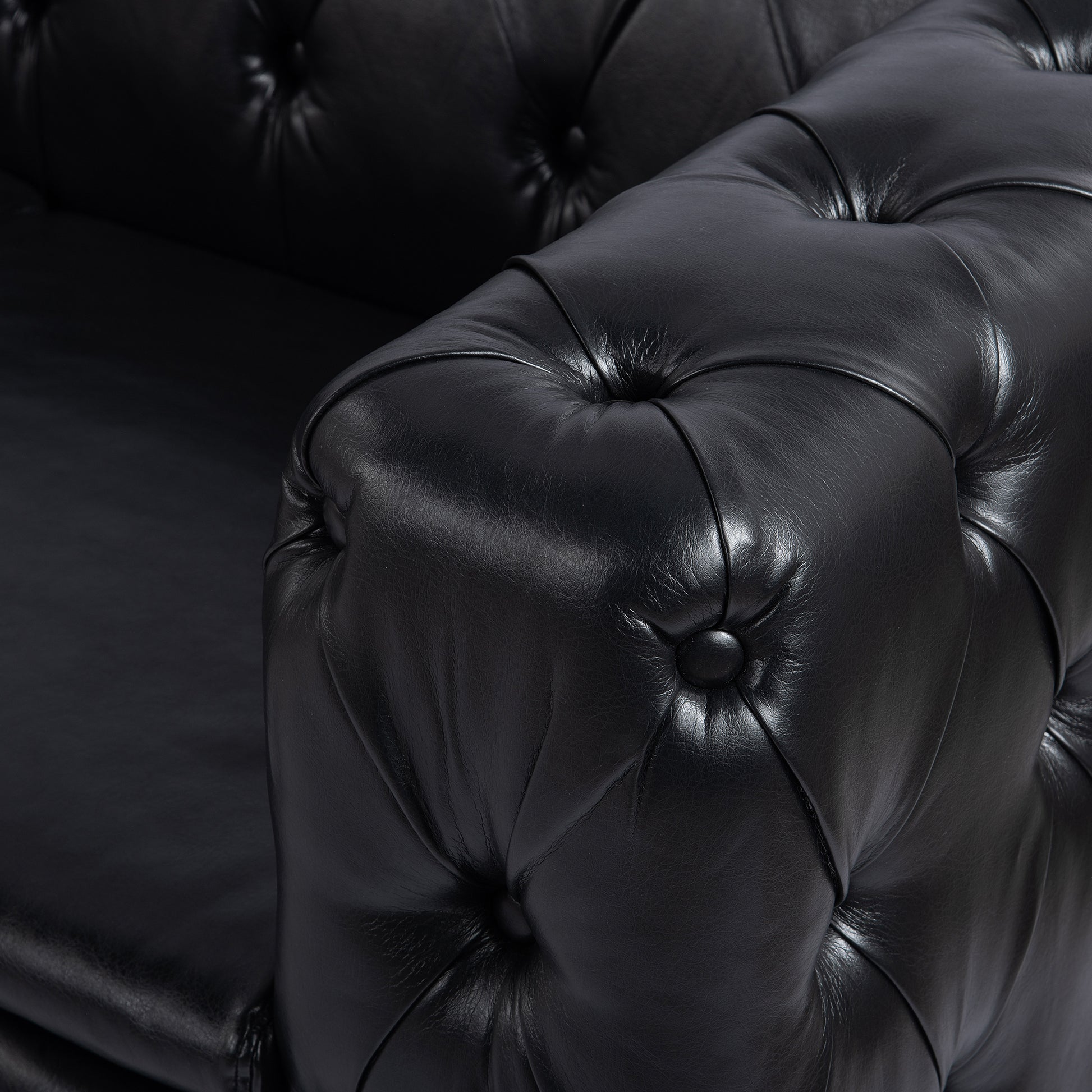 84.06 Inch Width Traditional Square Arm Removable Cushion 3 Seater Sofa Black Foam Pu