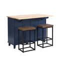 Farmhouse Kitchen Island Set With Drop Leaf And 2 Seatings,Dining Table Set With Storage Cabinet, Drawers And Towel Rack, Blue Black Brown Blue Kitchen Farmhouse Rectangular Kitchen Island Sets Rubberwood Solid Wood Small Less Than 40In