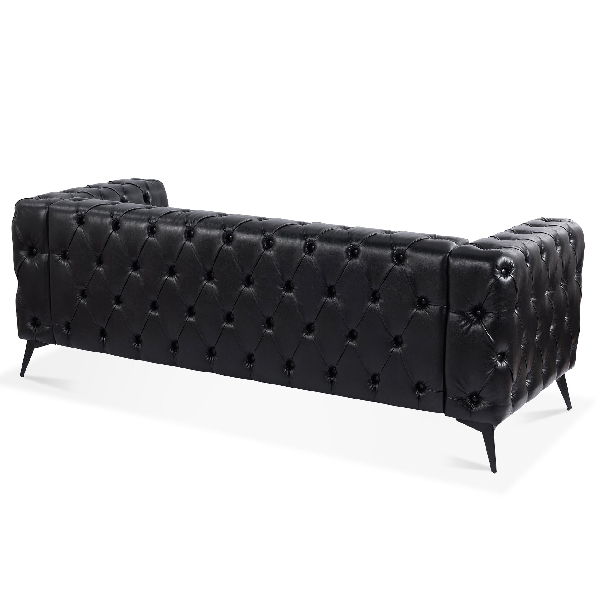 84.06 Inch Width Traditional Square Arm Removable Cushion 3 Seater Sofa Black Foam Pu