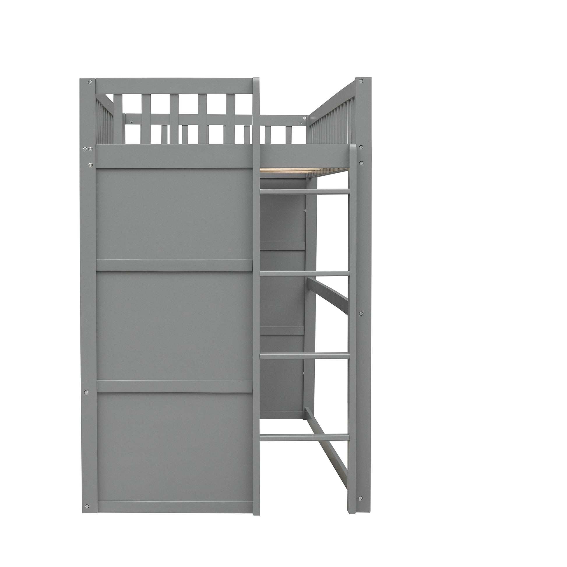 Twin Size House Loft Bed With Ladder Gray White Frame White Gray Solid Wood