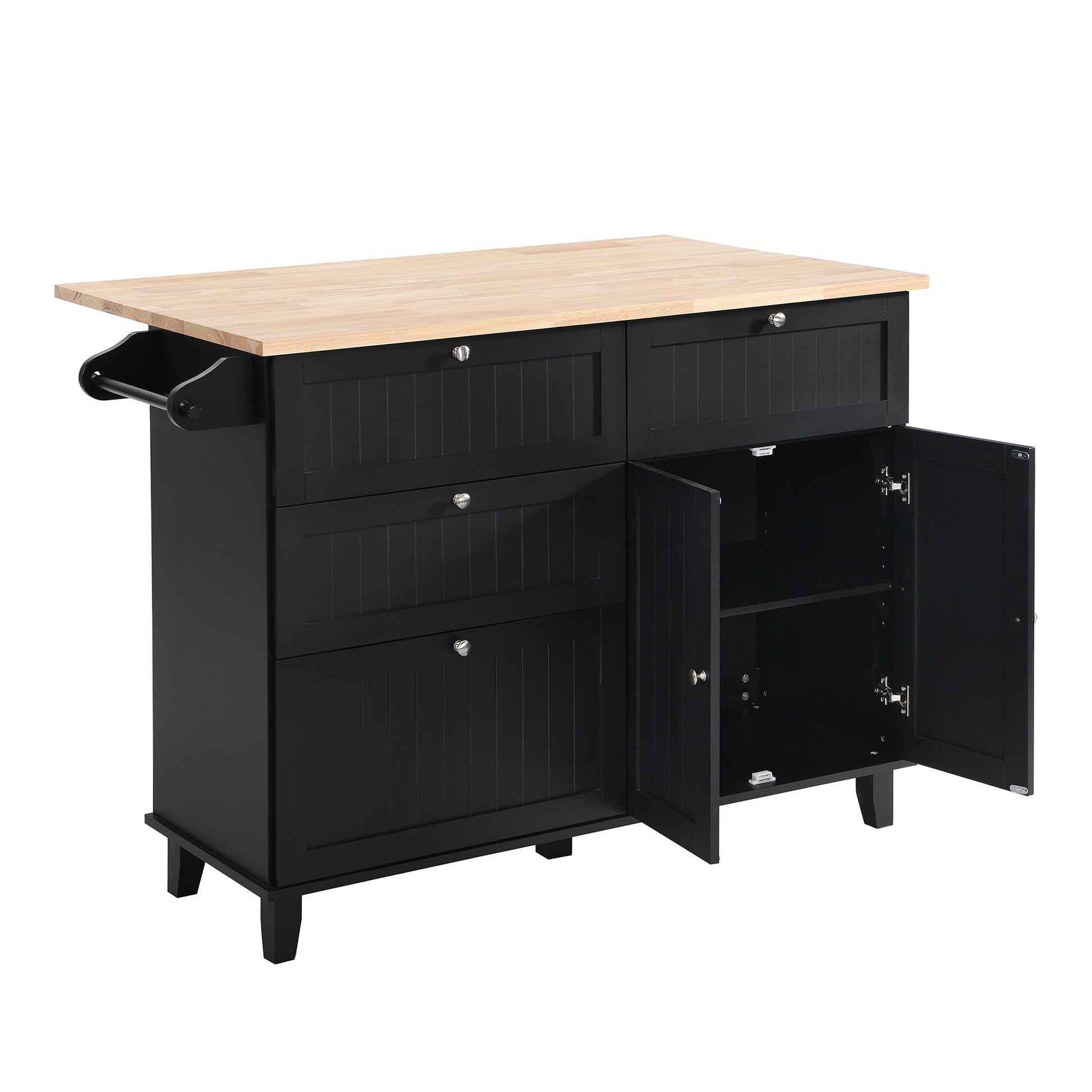 Farmhouse Kitchen Island Set with Drop Leaf and black-kitchen-farmhouse-rectangular-kitchen