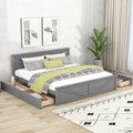 King Size Wooden Platform Bed With Four Storage Drawers And Support Legs, Gray King Gray Pine