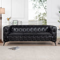 84.06 Inch Width Traditional Square Arm Removable Cushion 3 Seater Sofa Black Foam Pu