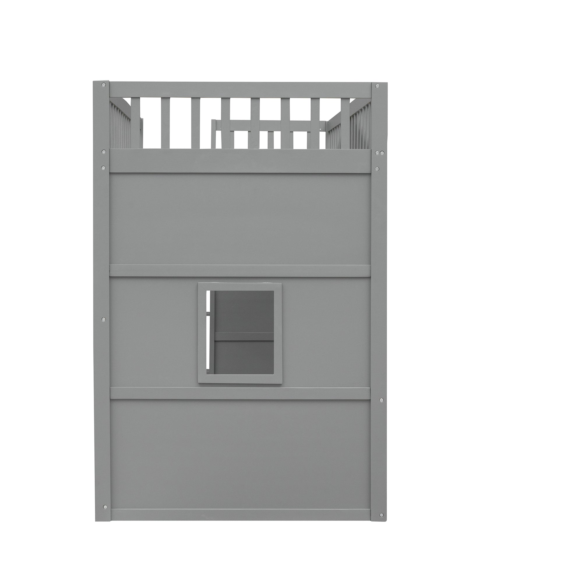 Twin Size House Loft Bed With Ladder Gray White Frame White Gray Solid Wood