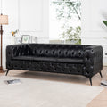 84.06 Inch Width Traditional Square Arm Removable Cushion 3 Seater Sofa Black Foam Pu