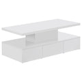 Modern Glossy Coffee Table With Drawer, 2 Tier Rectangle Center Table With Led Lighting For Living Room, 39.3''X19.6''X15.3'', White White Particle Board