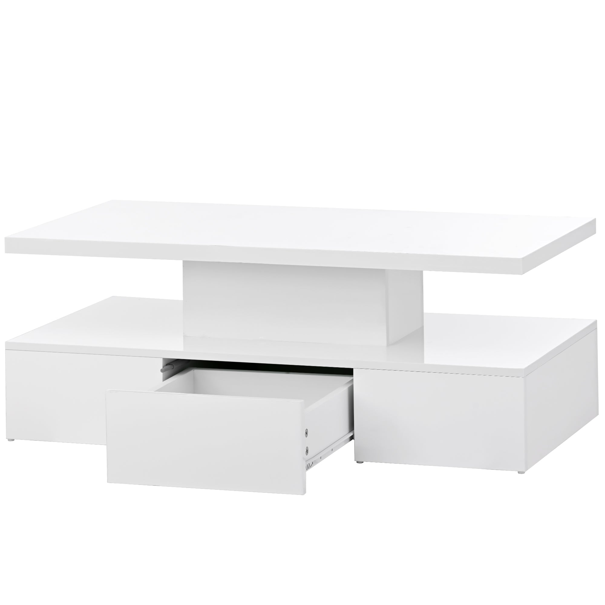 ON TREND Modern Glossy Coffee Table With Drawer, 2 white-particle board