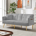 Grey Velvet Futon Sofa Bed With Gold Metal Legs Grey Velvet Wood Tufted Back Eucalyptus Square Arms Foam Velvet 2 Seat