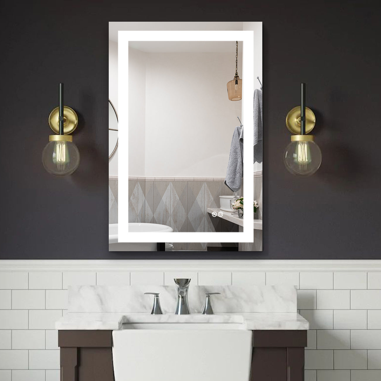24x36 Inch LED Lighted Bathroom Mirror with 3 Colors silver-aluminium