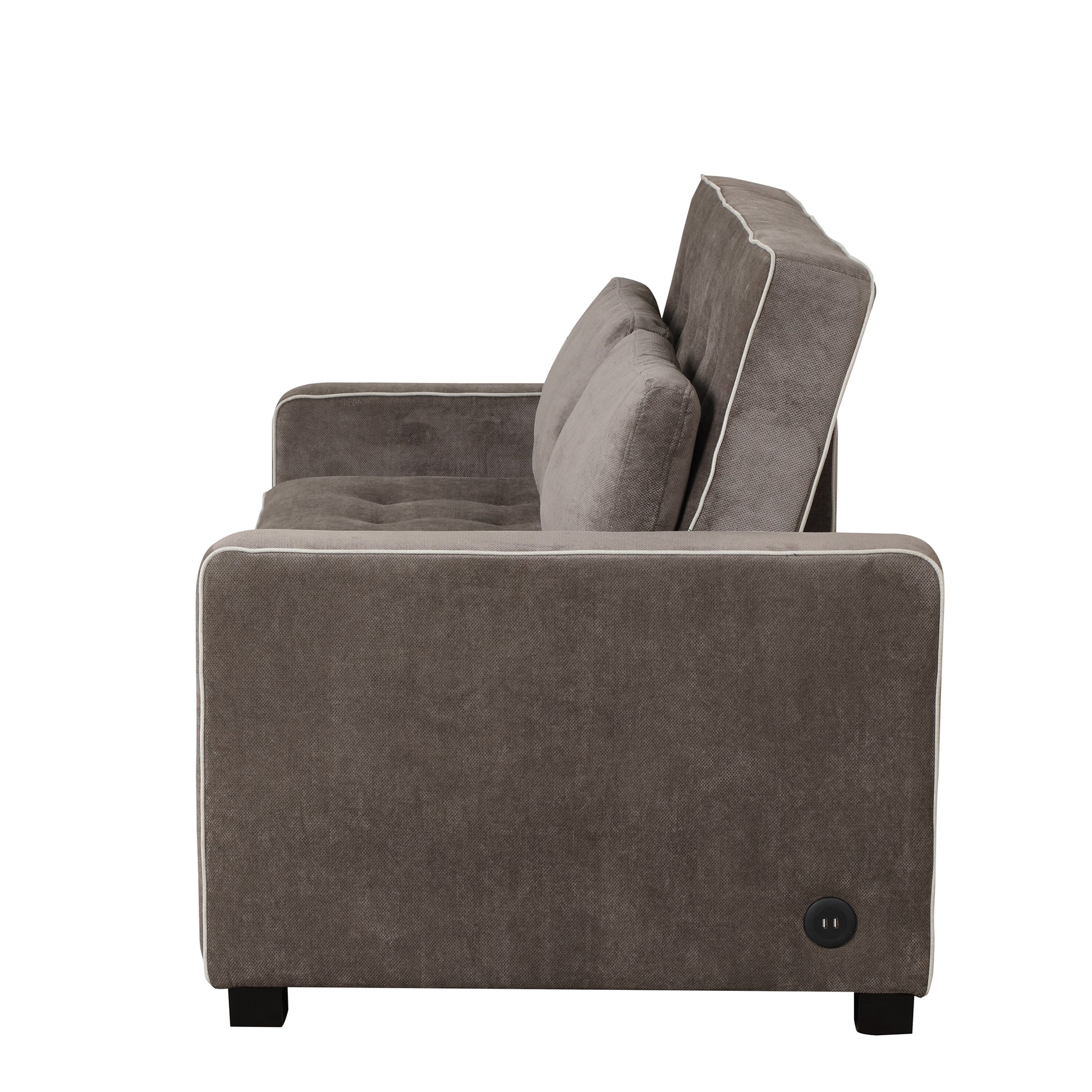 66.5" Linen Upholstered Sleeper Bedpull Out Sofa Bed Couch Attached Two Throw Pillows,Dual Usb Charging Port And Adjustable Backrest For Living Room Space,Brown Gray Brown Gray Foam Linen 2 Seat