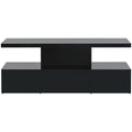 Modern Glossy Coffee Table With Drawer, 2 Tier Rectangle Center Table With Led Lighting For Living Room, 39.3''X19.6''X15.3'', Black Black Particle Board