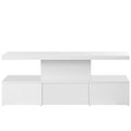 Modern Glossy Coffee Table With Drawer, 2 Tier Rectangle Center Table With Led Lighting For Living Room, 39.3''X19.6''X15.3'', White White Particle Board