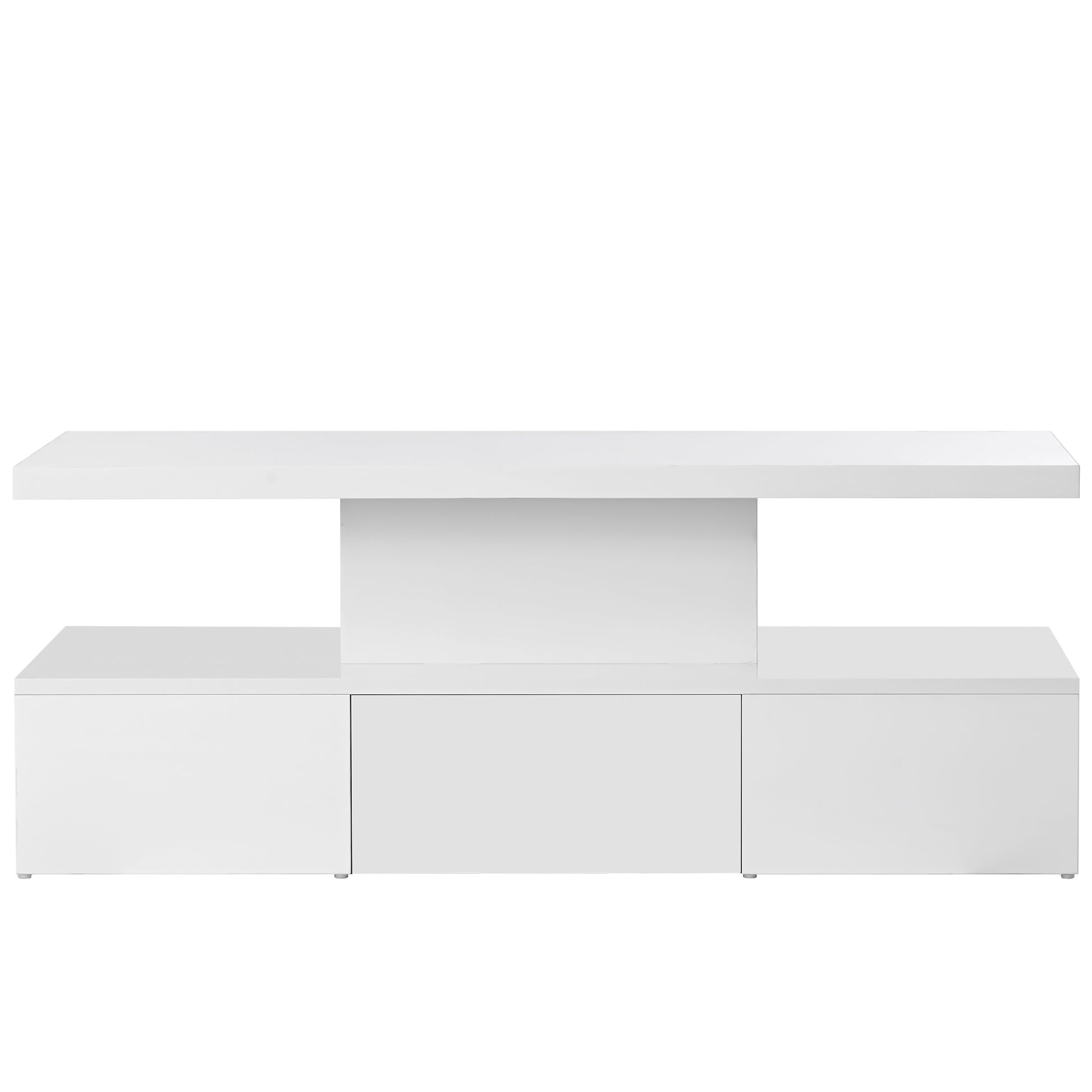 Modern Glossy Coffee Table With Drawer, 2 Tier Rectangle Center Table With Led Lighting For Living Room, 39.3''X19.6''X15.3'', White White Particle Board