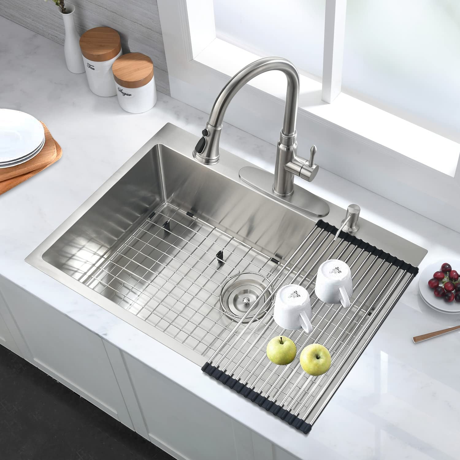 Stainless Steel 30 In 2 Hole Single Bowl Drop In Kitchen Sink With Bottom Grid And Basket Strainer Brushed Nickel Stainless Steel