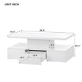 Modern Glossy Coffee Table With Drawer, 2 Tier Rectangle Center Table With Led Lighting For Living Room, 39.3''X19.6''X15.3'', White White Particle Board