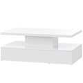 Modern Glossy Coffee Table With Drawer, 2 Tier Rectangle Center Table With Led Lighting For Living Room, 39.3''X19.6''X15.3'', White White Particle Board