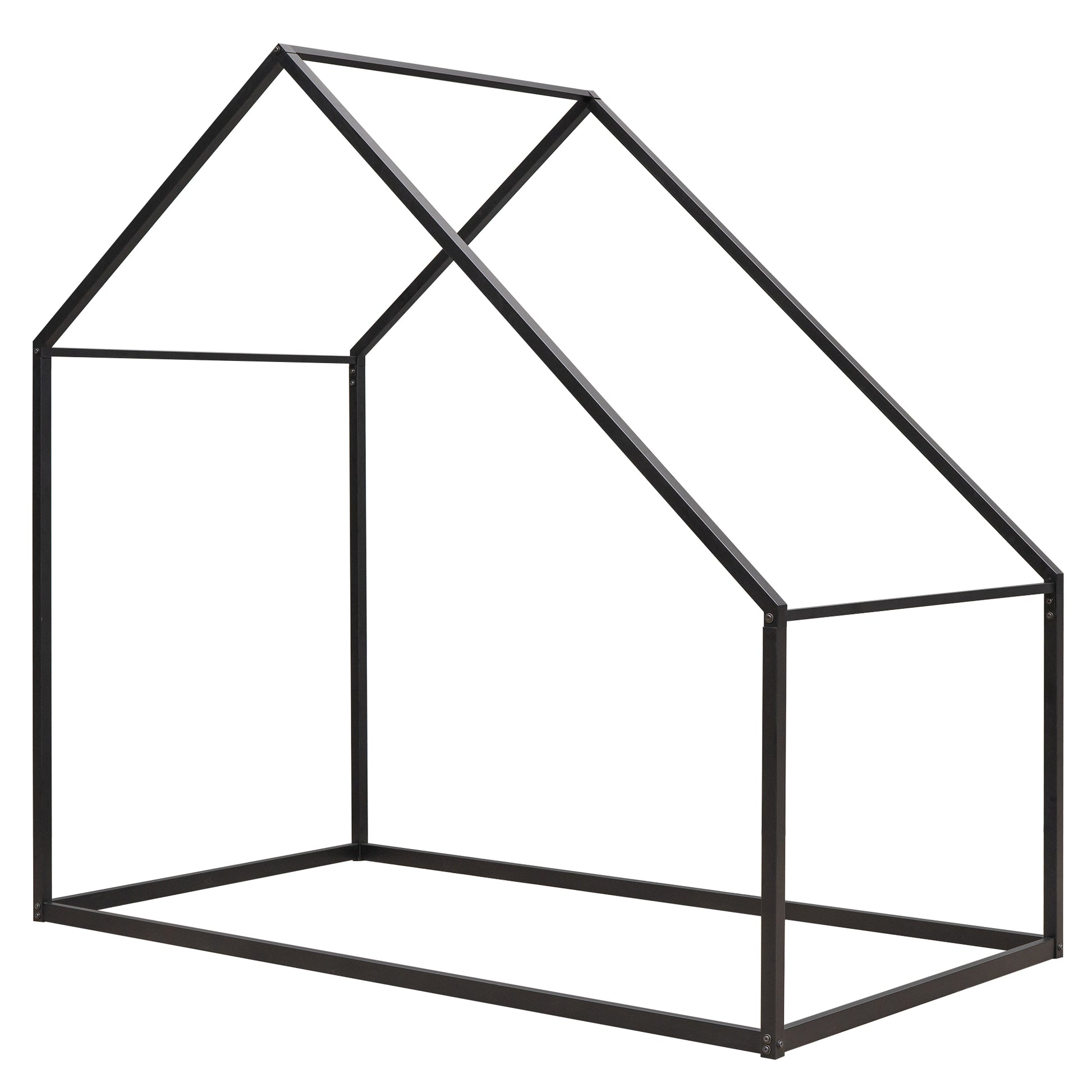 Twin Size Metal House Bed Kids Bed, Black Black Metal