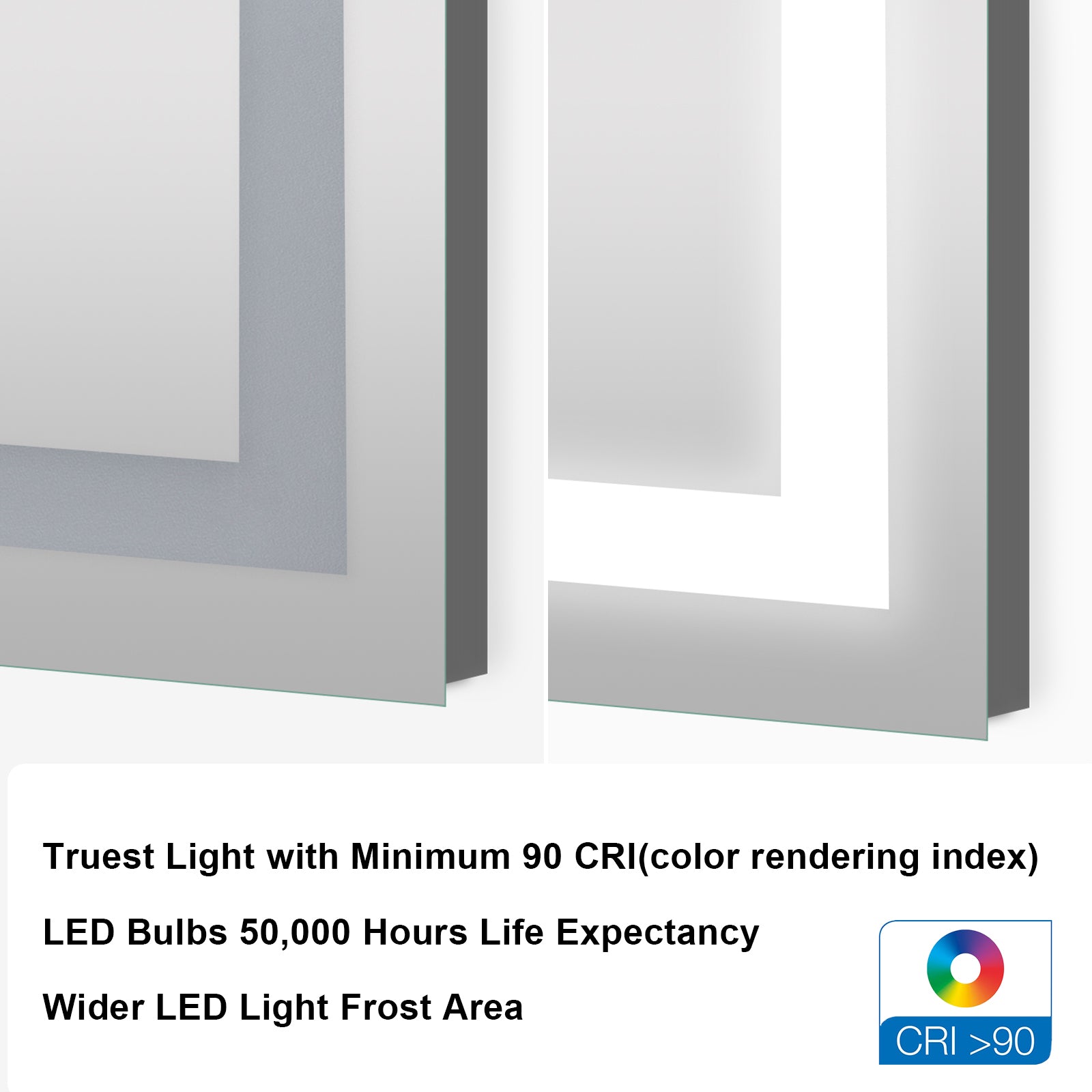 40x24 Inch LED Lighted Bathroom Mirror with 3 Colors silver-aluminium