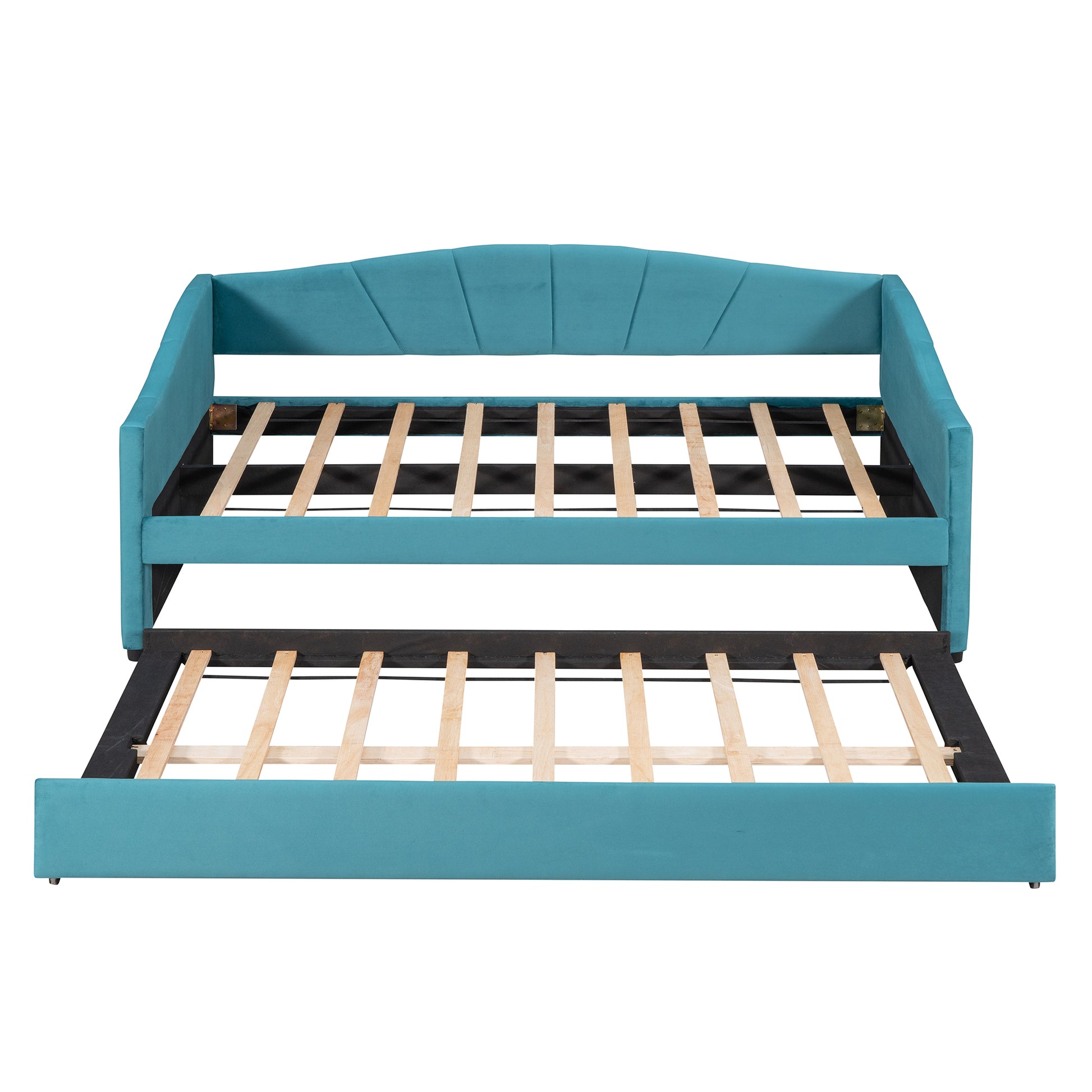 Upholstered Daybed Sofa Bed Twin Size With Trundle Bed And Wood Slat ,Blue Blue Upholstered