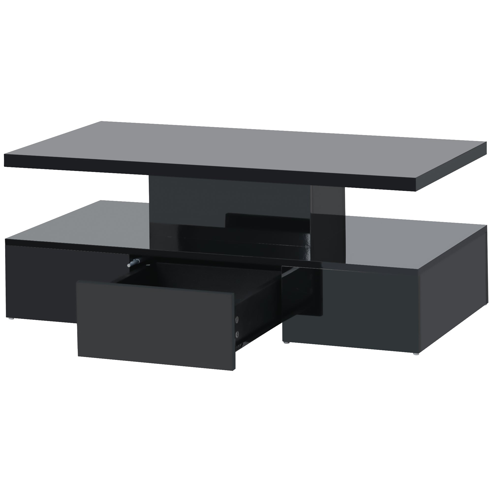 ON TREND Modern Glossy Coffee Table With Drawer, 2 black-particle board