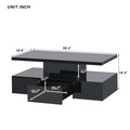 Modern Glossy Coffee Table With Drawer, 2 Tier Rectangle Center Table With Led Lighting For Living Room, 39.3''X19.6''X15.3'', Black Black Particle Board