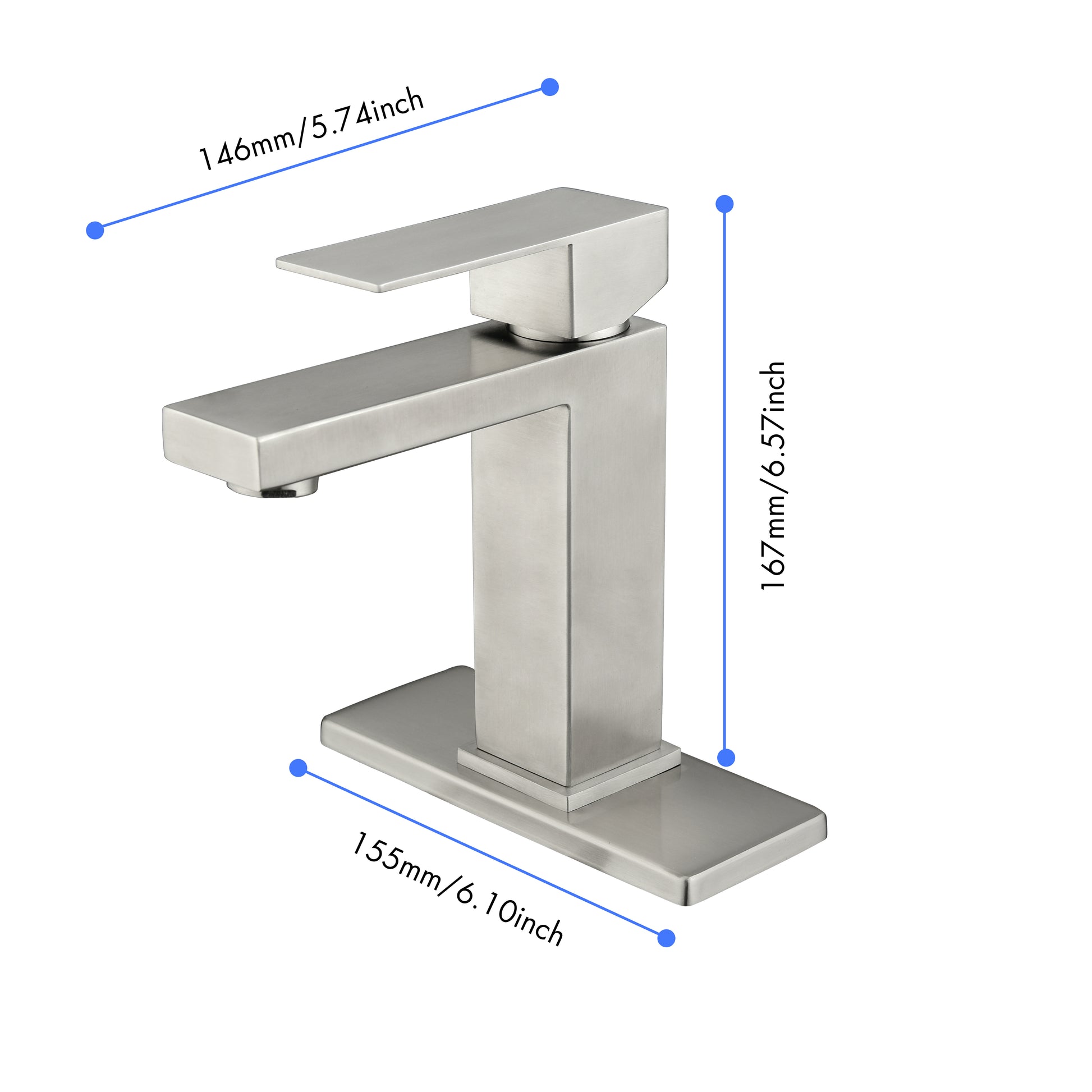 Waterfall Spout Bathroom Faucet,Single Handle Bathroom Vanity Sink Faucet White Brushed Nickel Stainless Steel