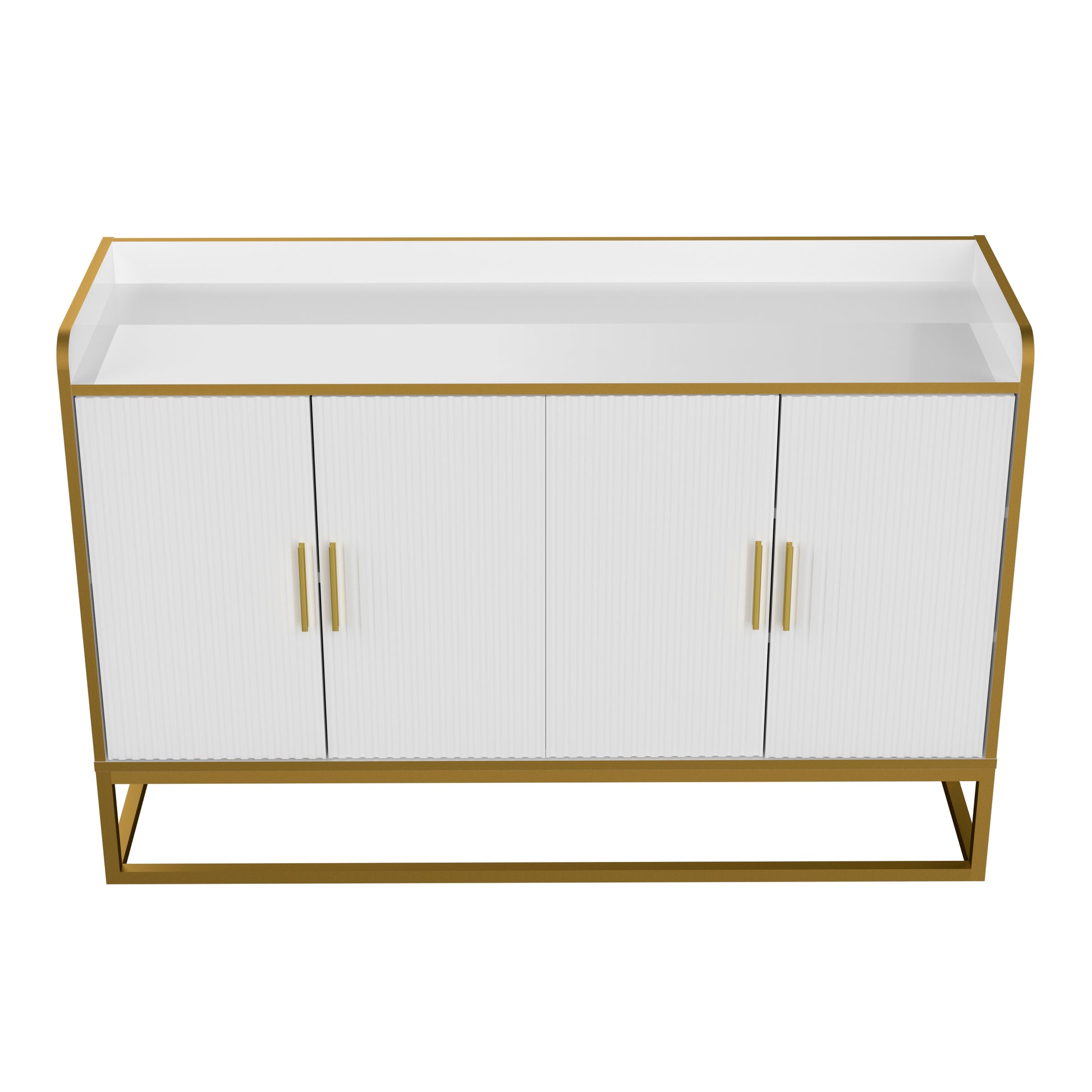 Modern Kitchen Buffet Storage Cabinet Cupboard White Gloss With Metal Legs For Living Room Kitchen Golden White Foam Mdf