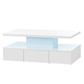 Modern Glossy Coffee Table With Drawer, 2 Tier Rectangle Center Table With Led Lighting For Living Room, 39.3''X19.6''X15.3'', White White Particle Board