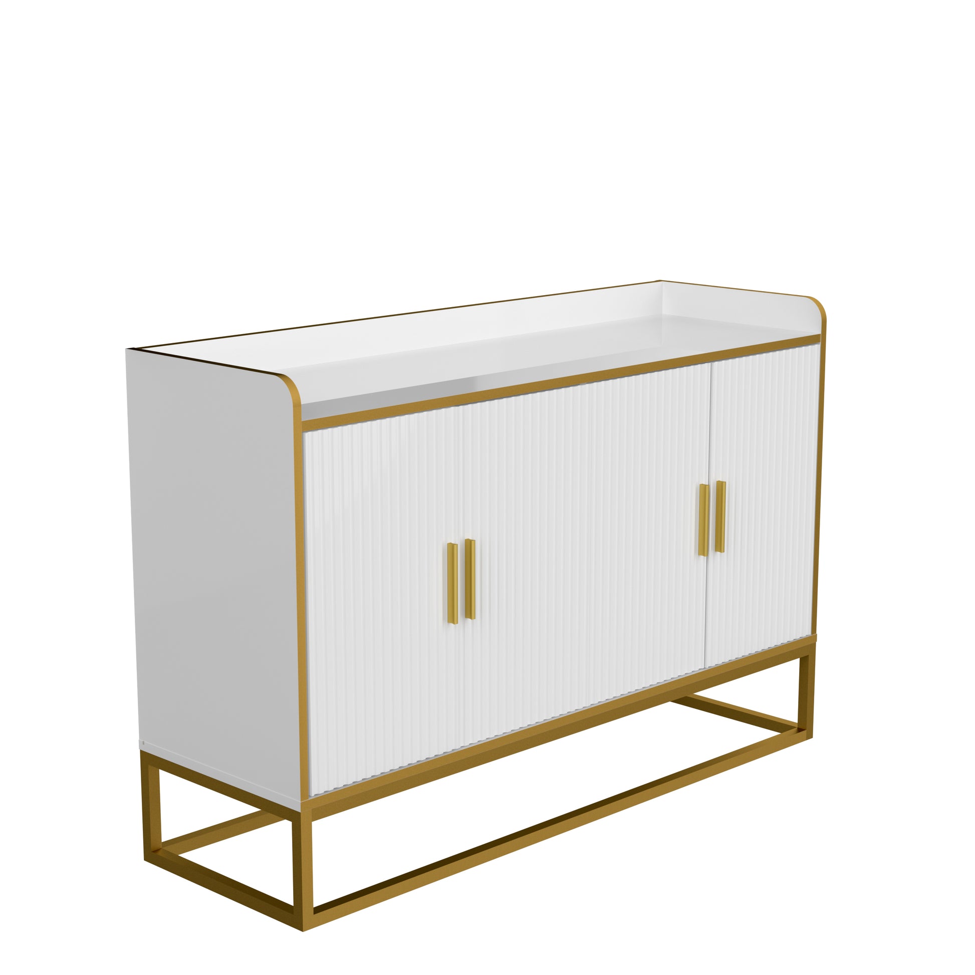 Modern Kitchen Buffet Storage Cabinet Cupboard White Gloss With Metal Legs For Living Room Kitchen Golden White Foam Mdf