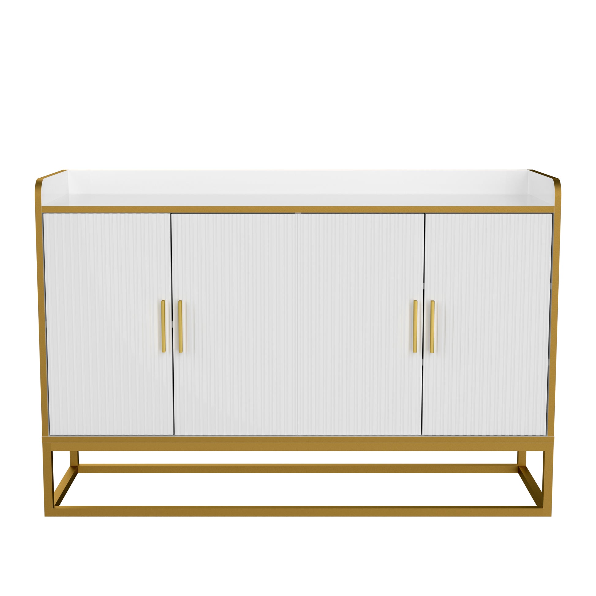 Modern Kitchen Buffet Storage Cabinet Cupboard White Gloss With Metal Legs For Living Room Kitchen Golden White Foam Mdf