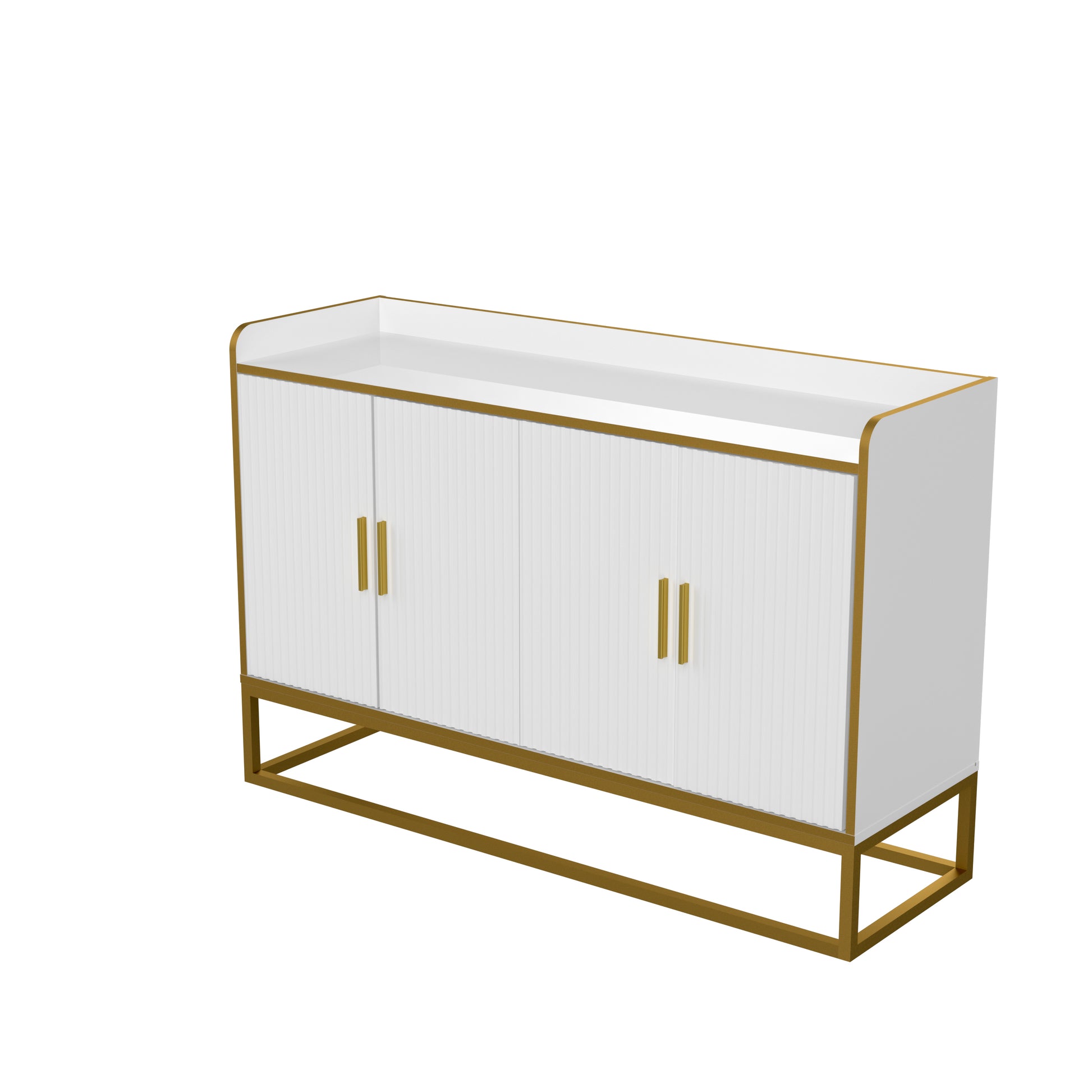 Modern Kitchen Buffet Storage Cabinet Cupboard White Gloss With Metal Legs For Living Room Kitchen Golden White Foam Mdf