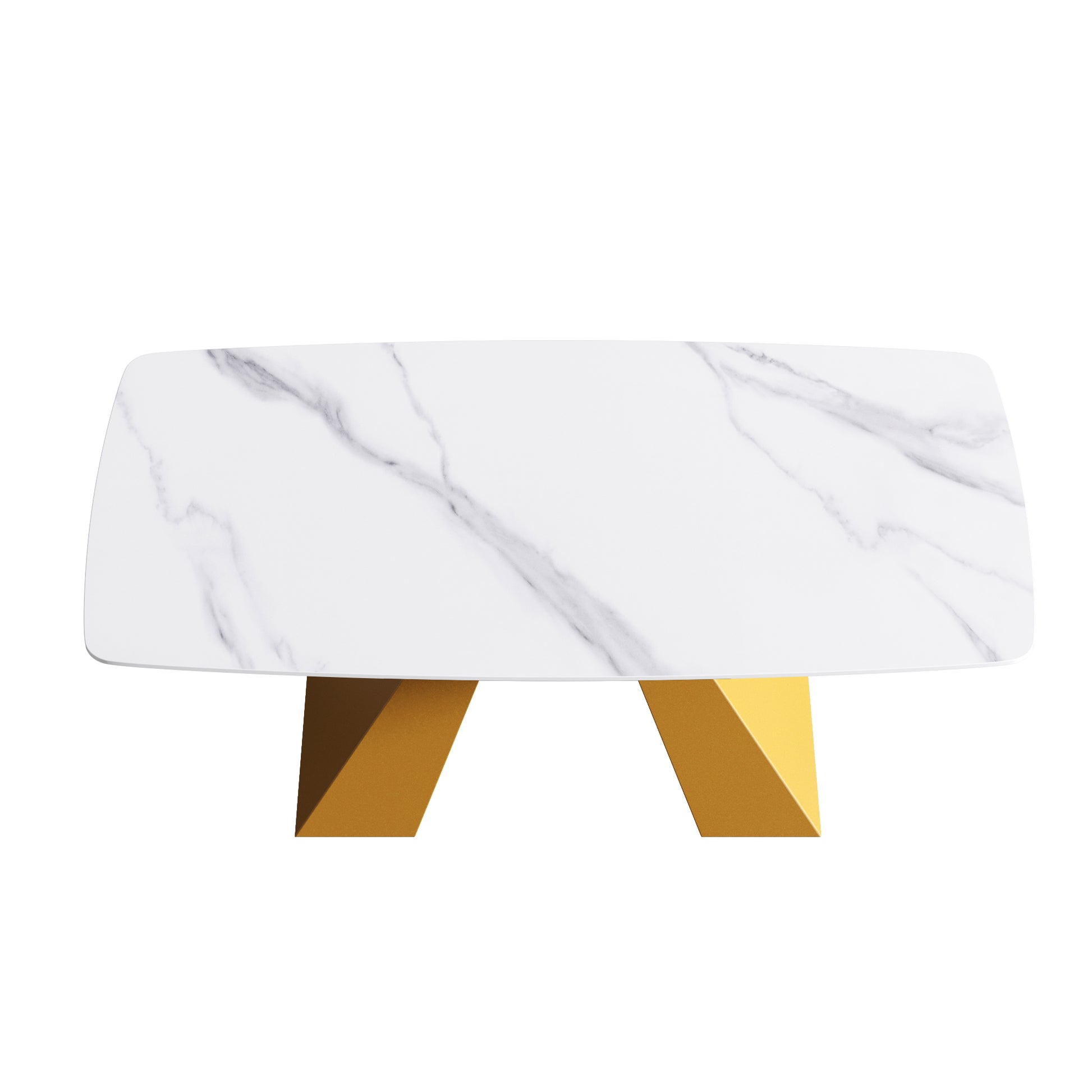 70.87"Modern Artificial Stone White Curved Golden Metal Leg Dining Table Can Accommodate 6 8 People White Metal Sintered Stone
